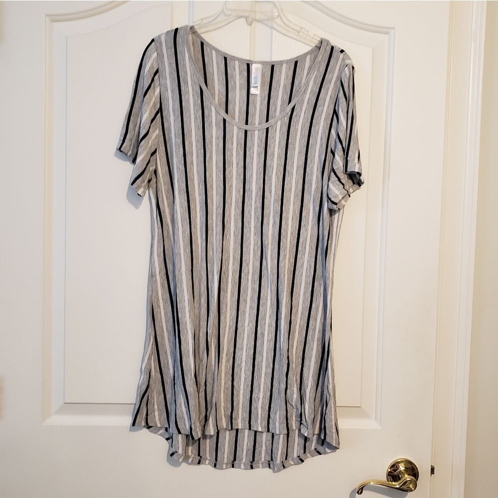 LuLaRoe Gray and Black Striped Short Sleeve Tee
